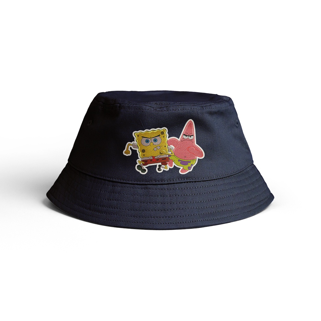 GKABHNBSPB104 Topi Bucket Hat Anak Gambar Kartun Spongebob dan Patrick Star Berlari Bucket Hat Anak 