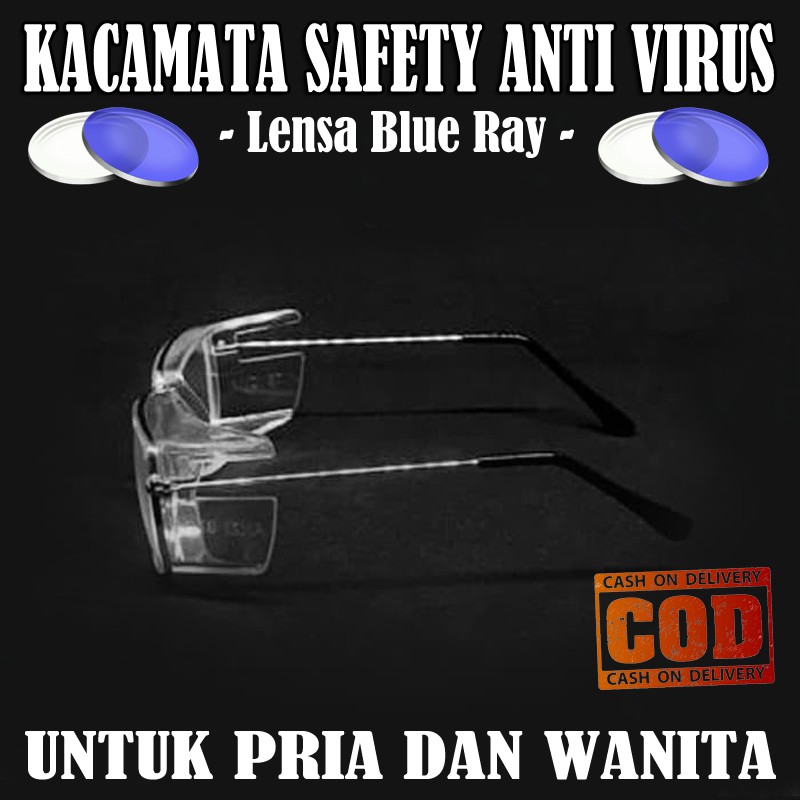 Kacamata Safety Glasses Anti Virus Lens Antiradiasi Blueray Kaca mata Pelindung Kacamata Lab