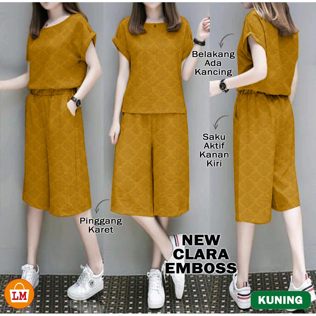 TERMURAH TERLARIS Baju Setelan Wanita Celana Tanggung SET NEW CLARA TERBARU LMS 14847 14851