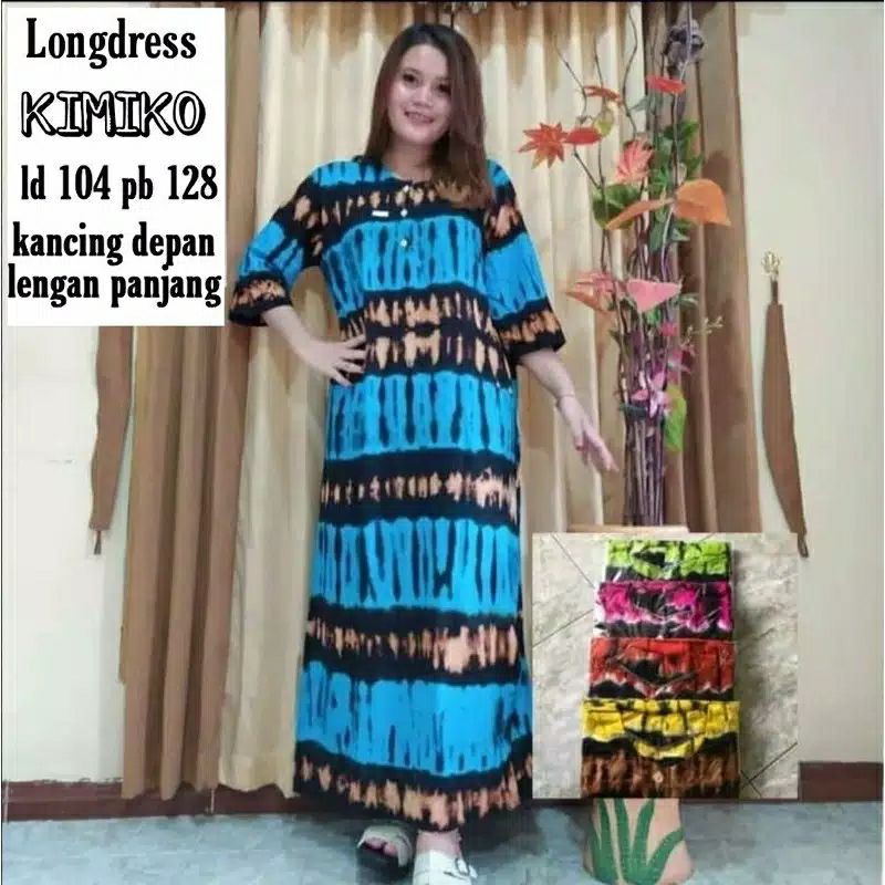 daster LONGDRESS KIMIKO kekinian kancing depan lengan panjang busui kain katun adem ld 110 murah