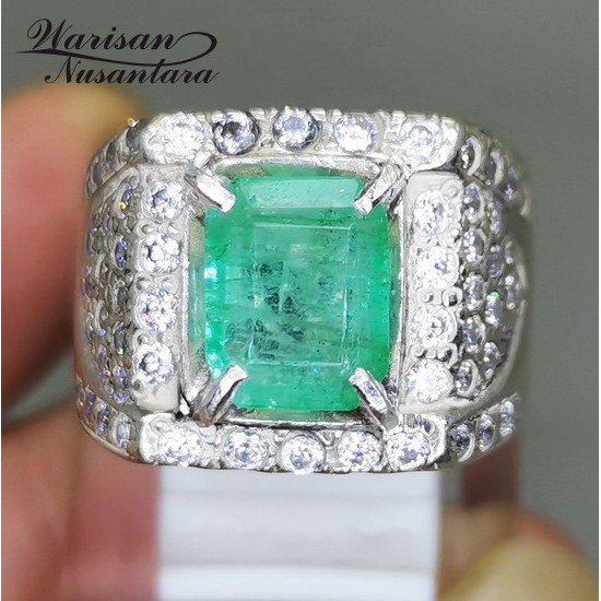 Cincin Batu Jamrud Colombia Green Bersertifikat Kotak Asli