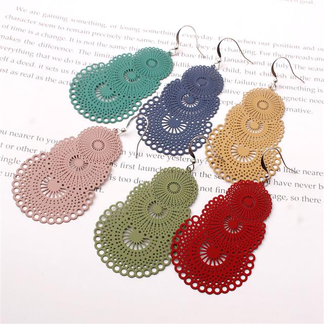 925 jarum perak Eropa dan Amerika logam alloy anting-anting elegan macaron round geometris Bunga Per