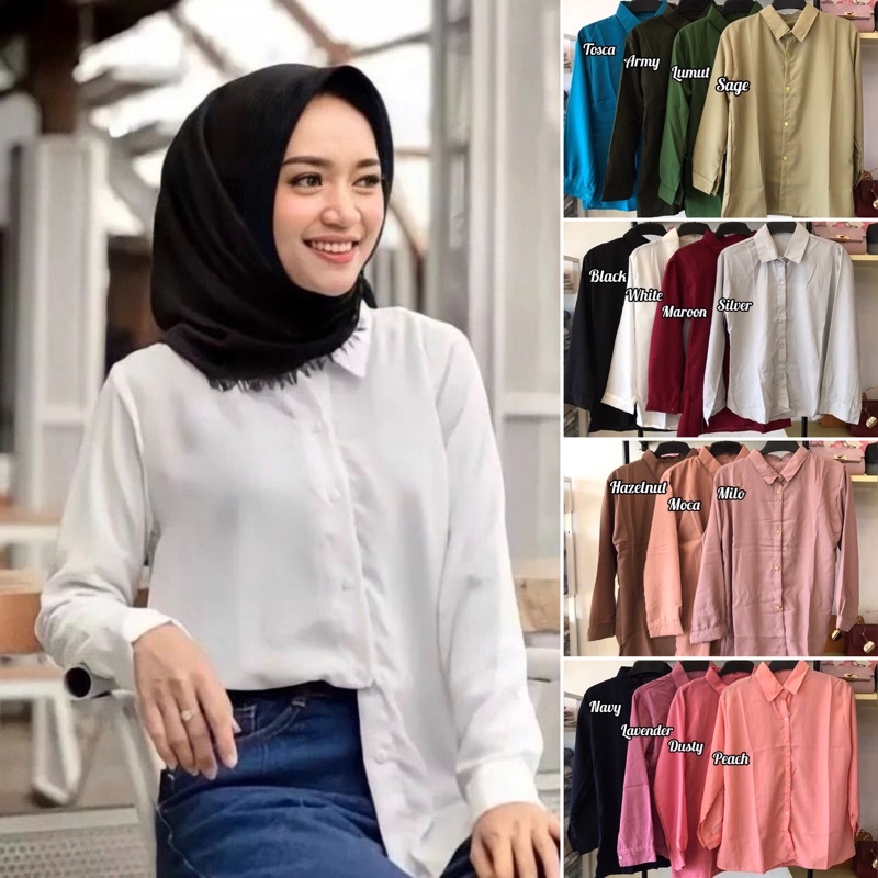 TERLARIS !!!   KEMEJA POLOS KEMEJA POLOS WANITA DAILY BLOUSE KEMEJA BASIC KEMEJA KERJA PUTIH KEMEJA 