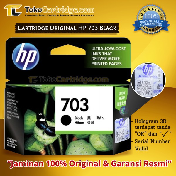 Cartridge Tinta HP 703 black Original Catridge CD887AA Printer D730 F735 K109 K209a K209g Aio K510a