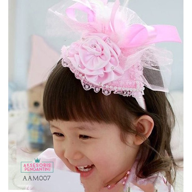 [STOK TERBATAS] AKSESORIS RAMBUT BANDO ANAK MAHKOTA BUNGA BRIDESMAID PINK AAM007