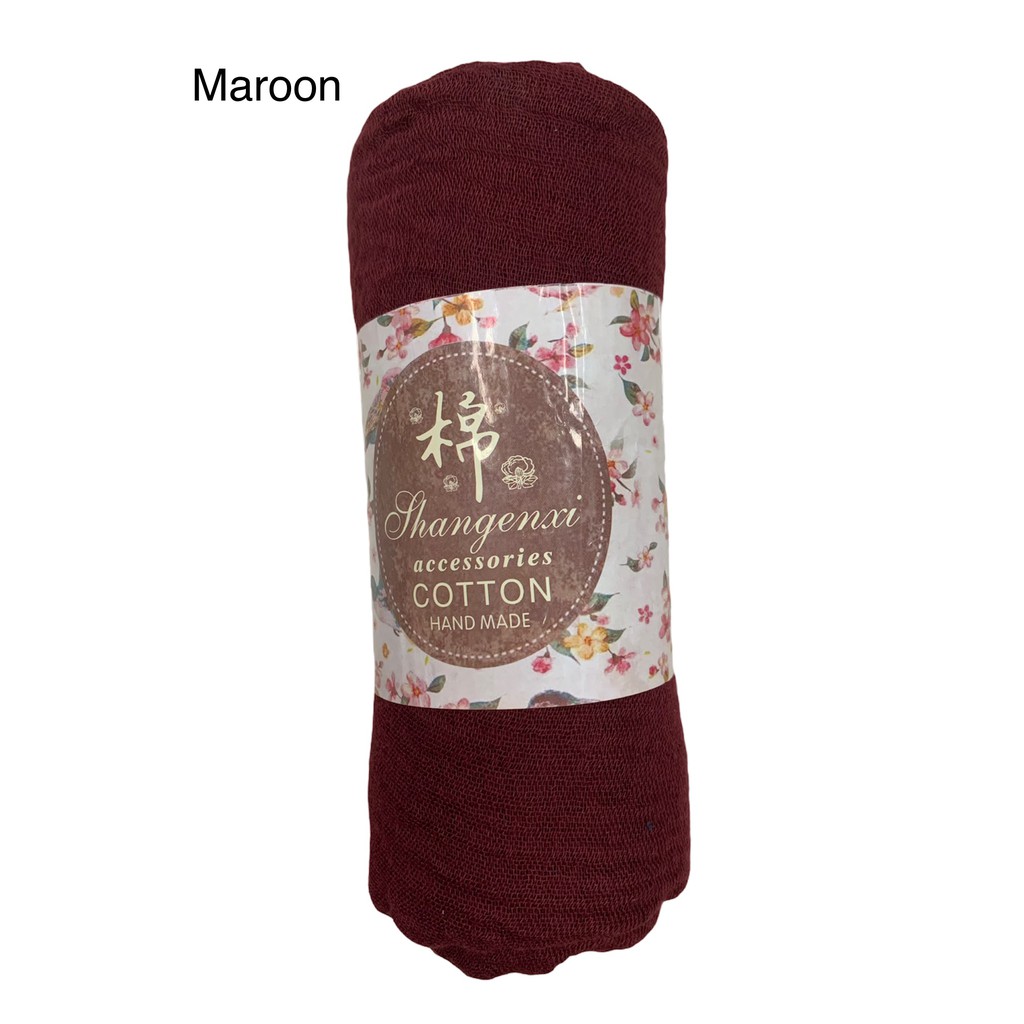 RI04-RI06 FUNSTORE HIJAB PASHMINA CRINKLE SHAWL COTTON WIDE JILBAB BAHAN KATUN PREMIUM IMPORT-Maroon