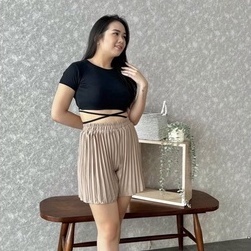 Celana Pendek Wanita Plisket Jumbo Dewasa Hotpant Wanita Santai Rumahan Terbaru Celana Pendek Pliske