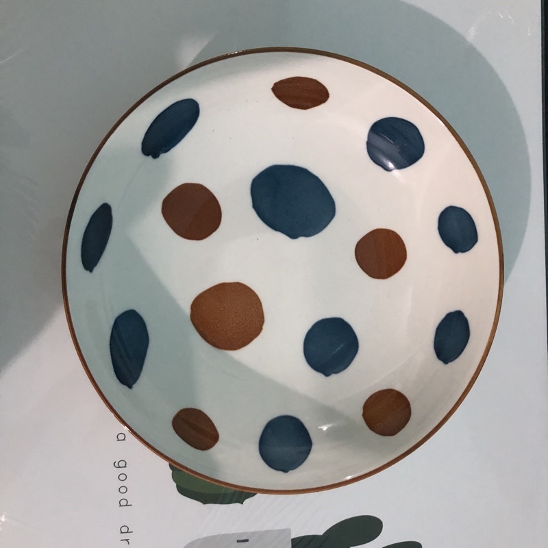 P 97 Piring Keramik Motif Dot 20cm Tanggung Cekung Jepang Korea Style-Dot Stone Tinggi