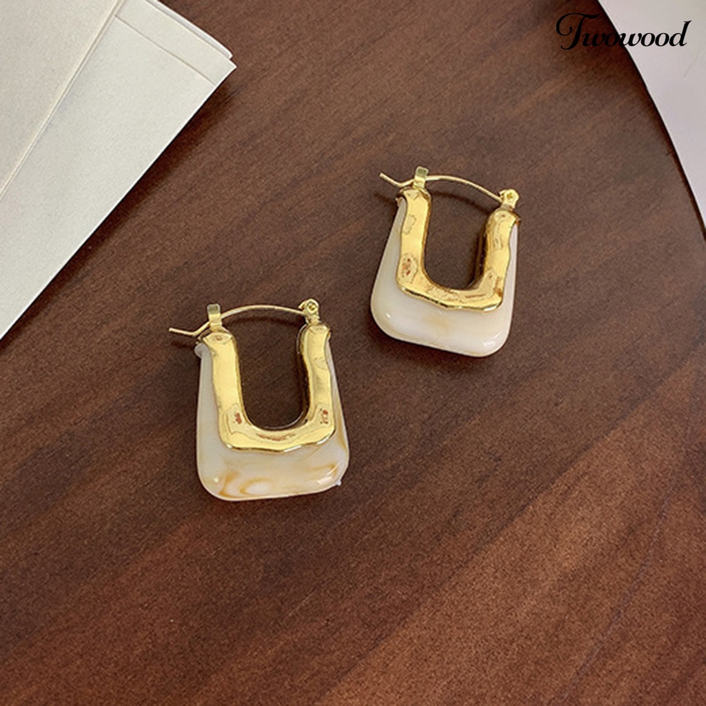 1 Pasang Anting Hoop Bentuk U Geometris Bahan Akrilik Resin Gaya Vintage Untuk Wanita