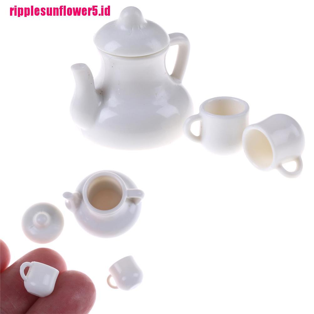 Set Miniatur Teko + Cangkir Kopi Bahan Plastik Warna Putih Skala 1: 12 Untuk Rumah Boneka