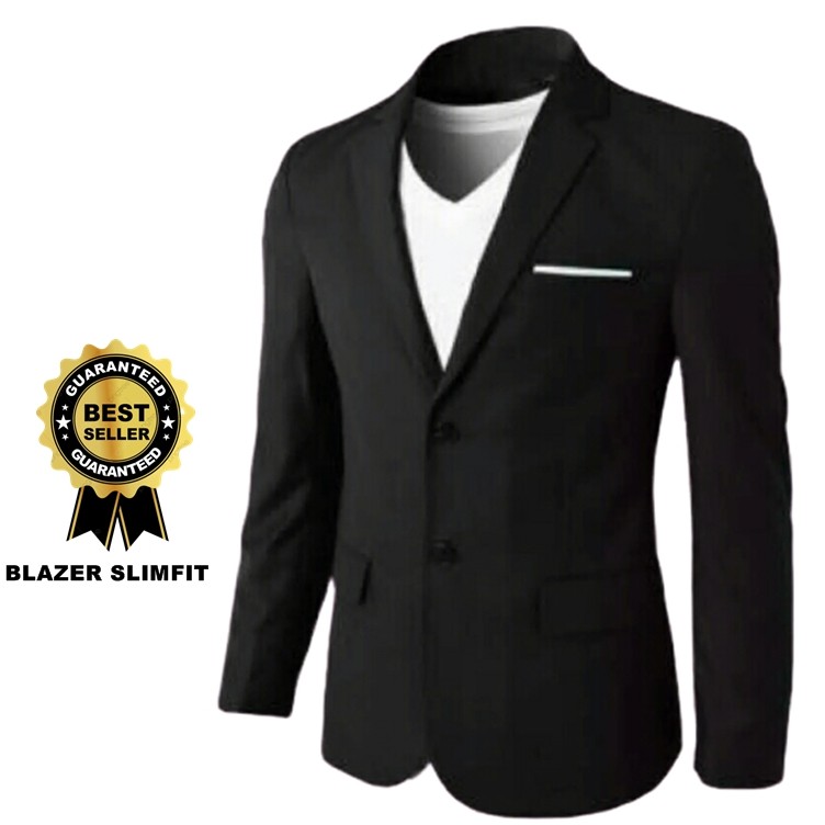 TERLARIS ! JAS BLAZER PRIA BIG SIZE XXL WARNA HITAM KANCING 2 MODEL SLIMFIT BAHAN TEBAL PREMIUM