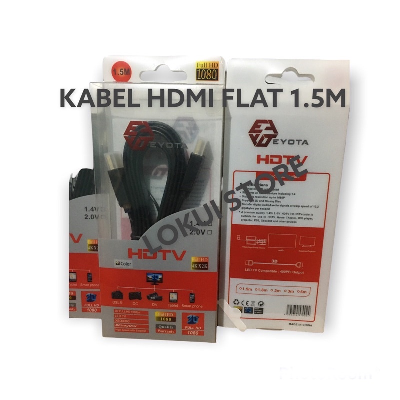 kabel HDTV 1.5M Male To Male Gold Plate Flat 1.5 Meter 1.4V M-Tech