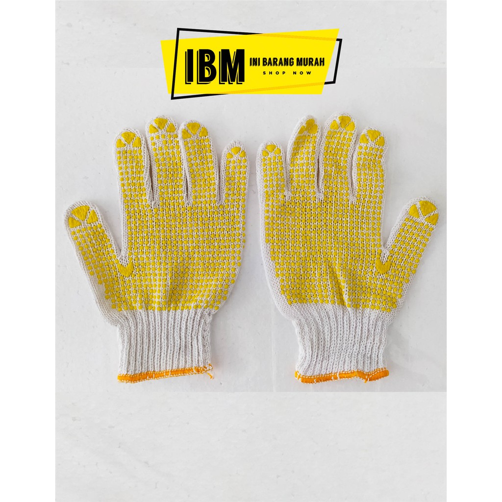 sarung tangan katun putih bintik karet hitam/sarung tangan polkadot/safety gloves dotting