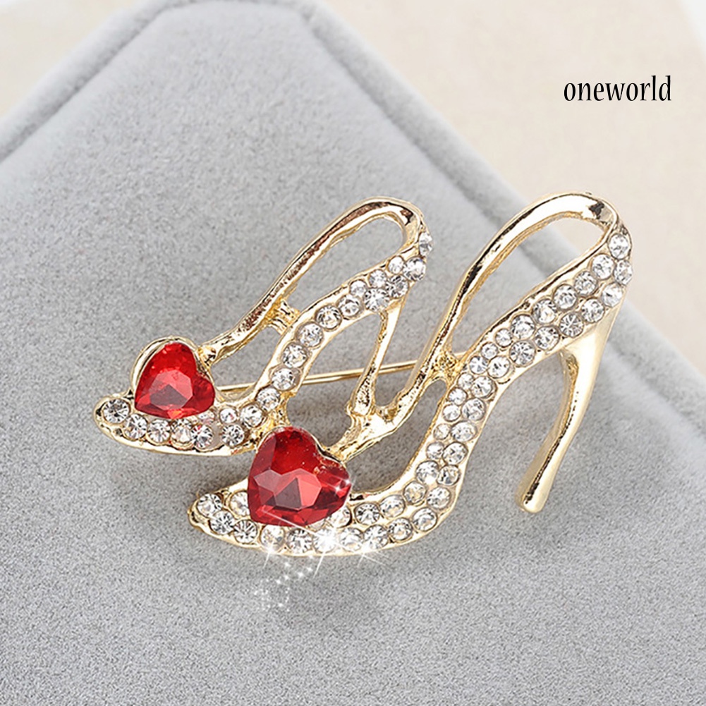 OW@ Chic Women High Heels Shape Heart Rhinestone Inlaid Brooch Pin Scarf Decor Gift