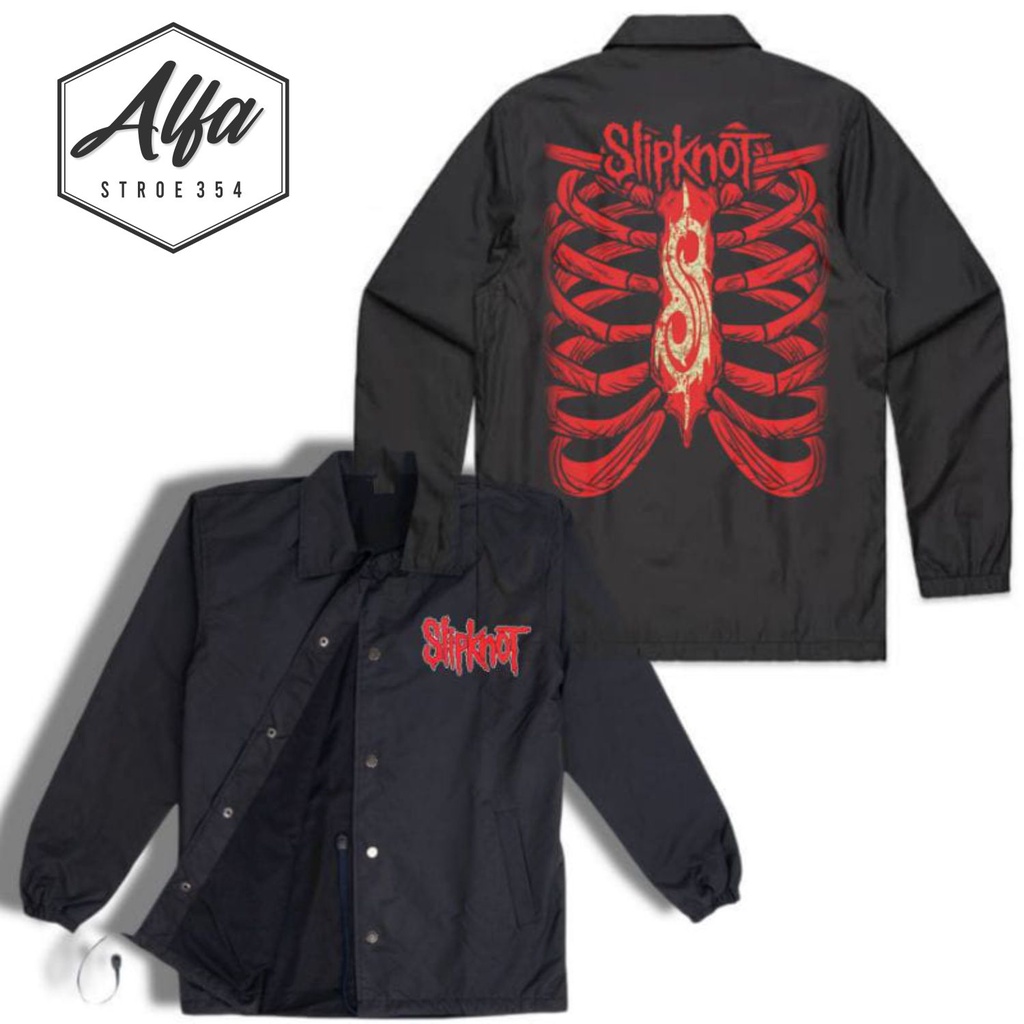 Coach jacket band SLIPKNOT motif TORAX logo dan tulisan jaket windbreakers pria tee dewasa hitam new