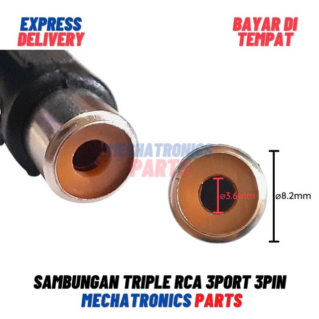 [5755] Sambungan Triple RCA 3Port 3Pin