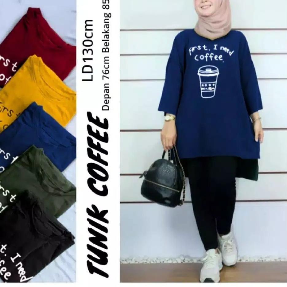 New ERLINA.FASHION TUNIK WANITA / TUNIK WANITA JUMBO / TUNIK WANITA 2020 KEKINIAN MOTIF COFFE XXL ,