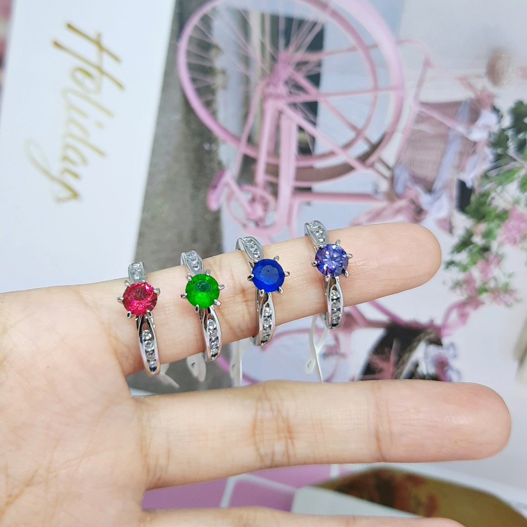 Cincin Xuping Premium Asli Batu Biru Hijau Ungu Merah Lapis Emas Putih Silver - BR558