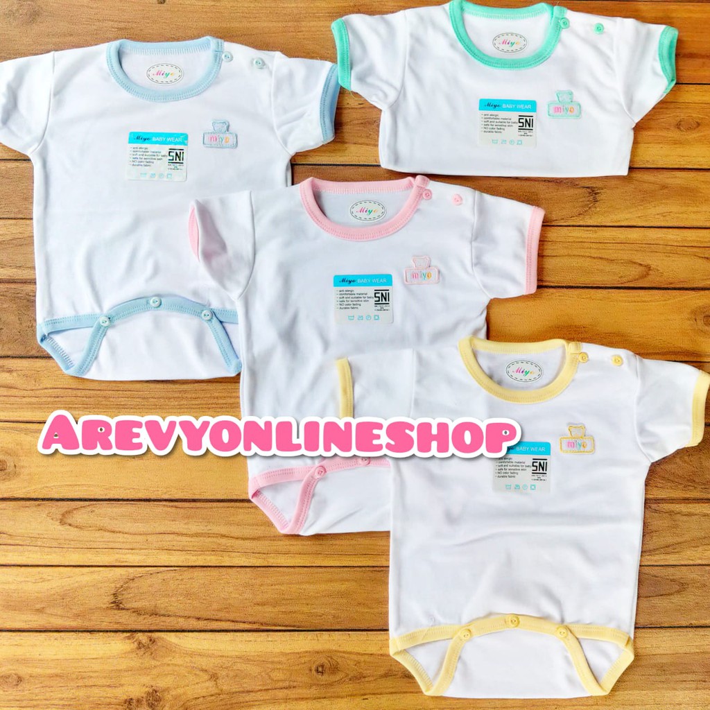 Miyo Jumper Bayi Baju Kodok segitiga Putih List Warna 0-6 Bulan NEWBORN / Perlengkapan Bayi Kado Baby