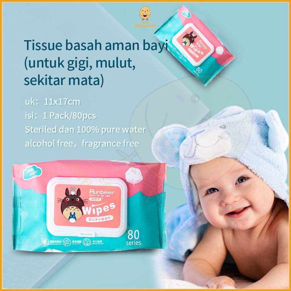 Lacoo Tisu basah bayi 80 pcs Tissue basah bayi anak/baby wipes untuk mulut non alkohol