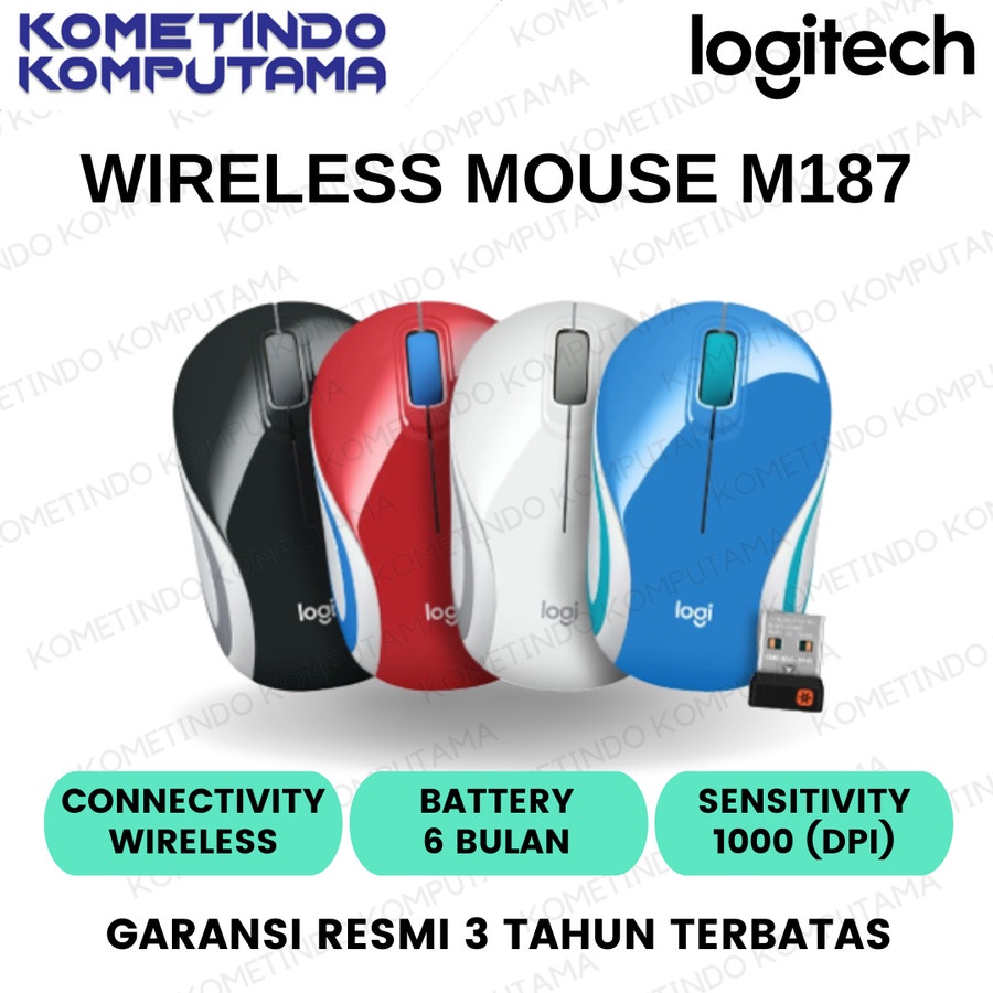 Blue MOUSE MINI WIRELESS LOGITECH M187 BLUE 100% Original BIRU RESMI