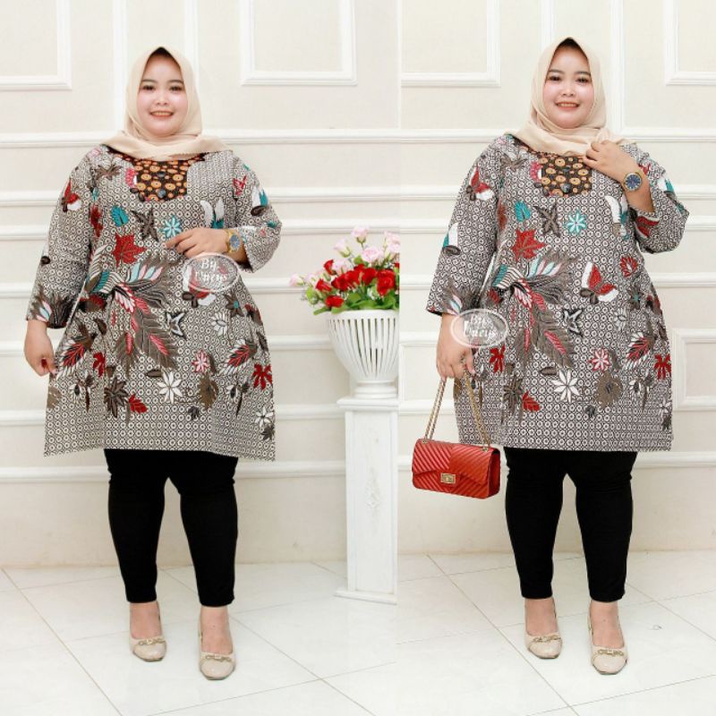 Tunik Batik Wanita Terbaru Ukuran Super Jumbo Big Size LD 140CM FIT 4L 5L 6L ORI Batik Aksara Pekalo zaynbatik-Motif 4