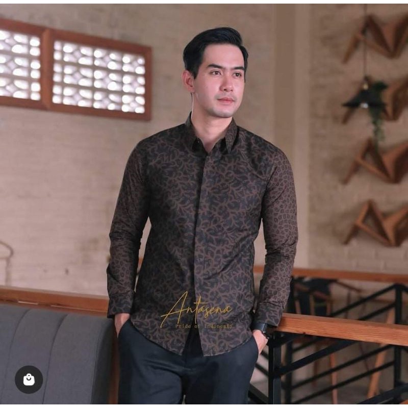 LUMUT kemeja batik pria slimfit terbaru bahan katun lengan panjang lapis full furing