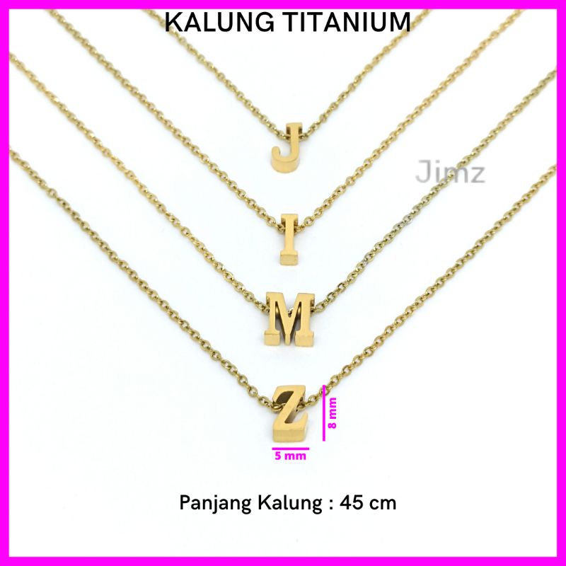 Jimz - Kalung Huruf Titanium Wanita, Huruf A-Z Mungil, Anti Hitam Anti Karat, Bisa dibawa mandi