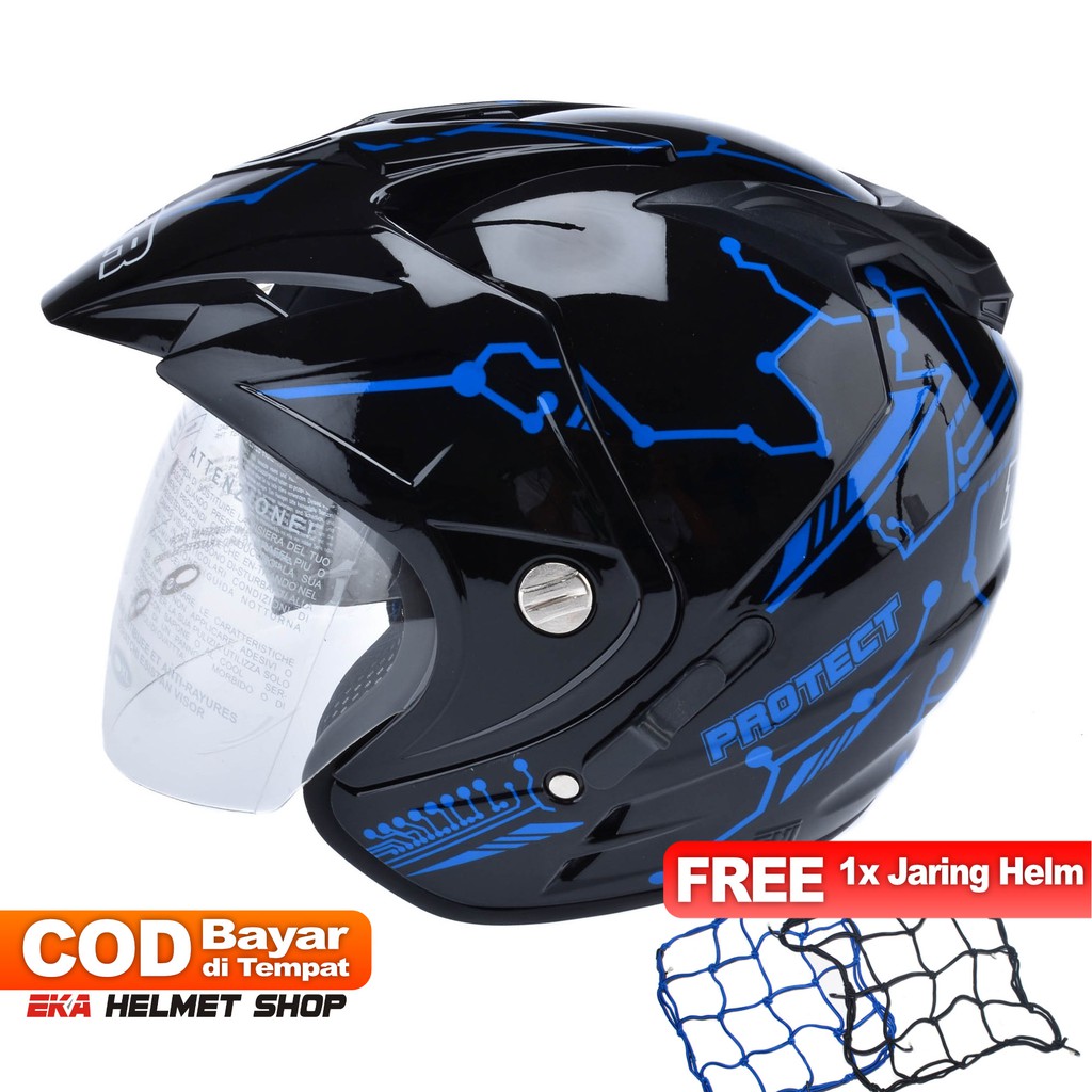 [Helm Dewasa] MSR Helmet Impressive - Protect - Hitam Biru + Promo Gratis Jaring Helm