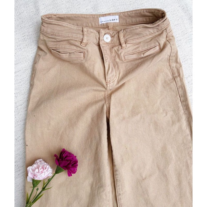 Loft beige high waist wide leg crop jeans