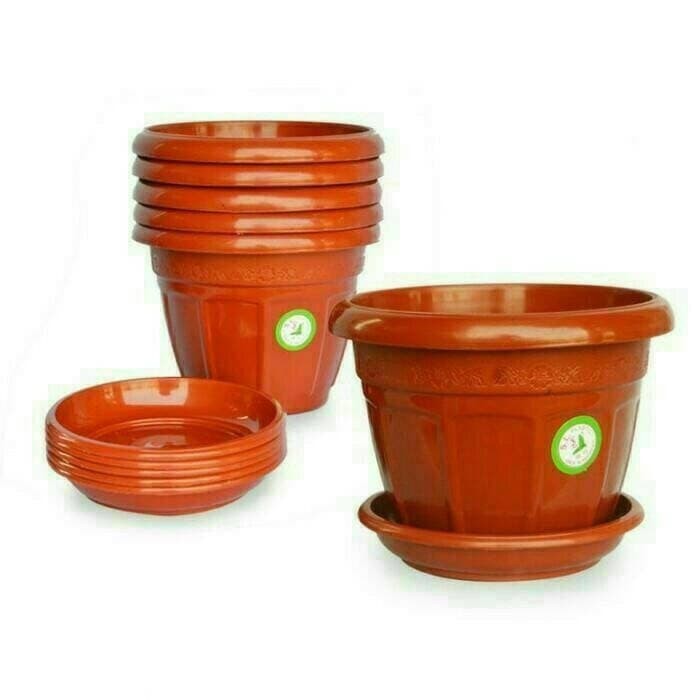 New pot bunga 40cm+tatakan(7540) - Cokelat Muda Limited