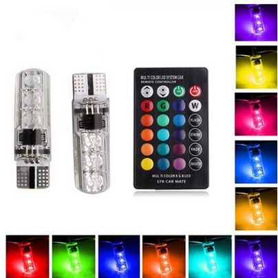 Lampu LED T10 Remote Wireless RGB Lampu Kota Senja Motor Mobil 2 PCS SEPASANG