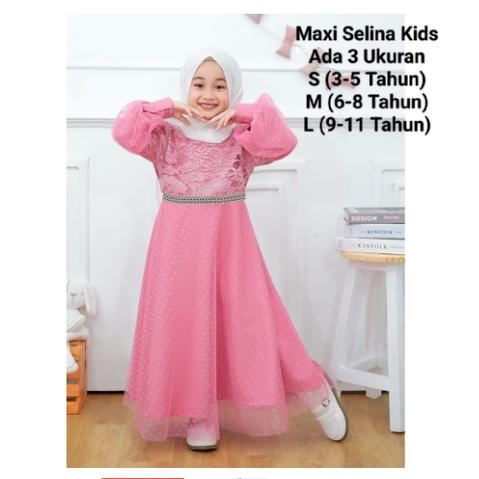 Gamis Anak Perempuan Terbaru Maxi Selina Kids 3-11 Tahun Matt Brokat Import Good Quality