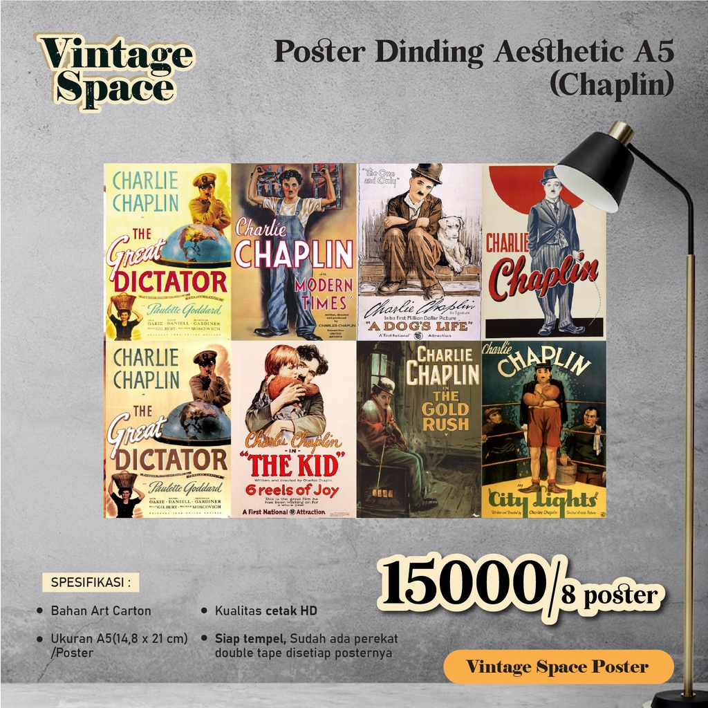 Poster Dinding A5 Vintage Chaplin / Poster Aesthetic A5 / Poster kamar