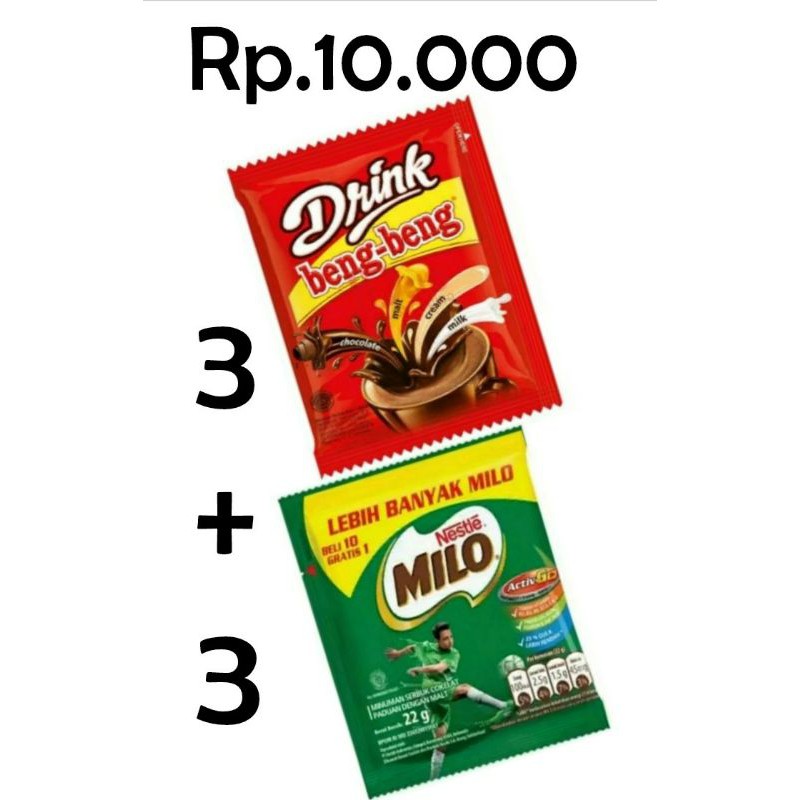 

MURAH LEBAY| PAKET 15 RIBU 6 SACHET (3 BENG-BENG DRINK 30GR+3 MILO 22GR)