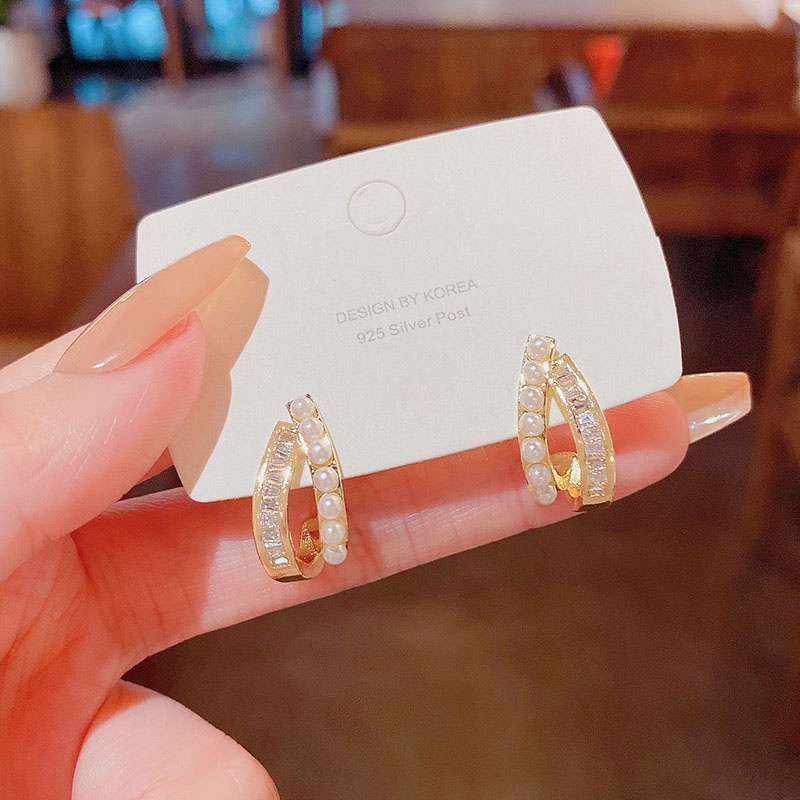 Anting Tusuk Sterling silver 925 Hias Mutiara / Kristal Zircon Mewah Untuk Wanita