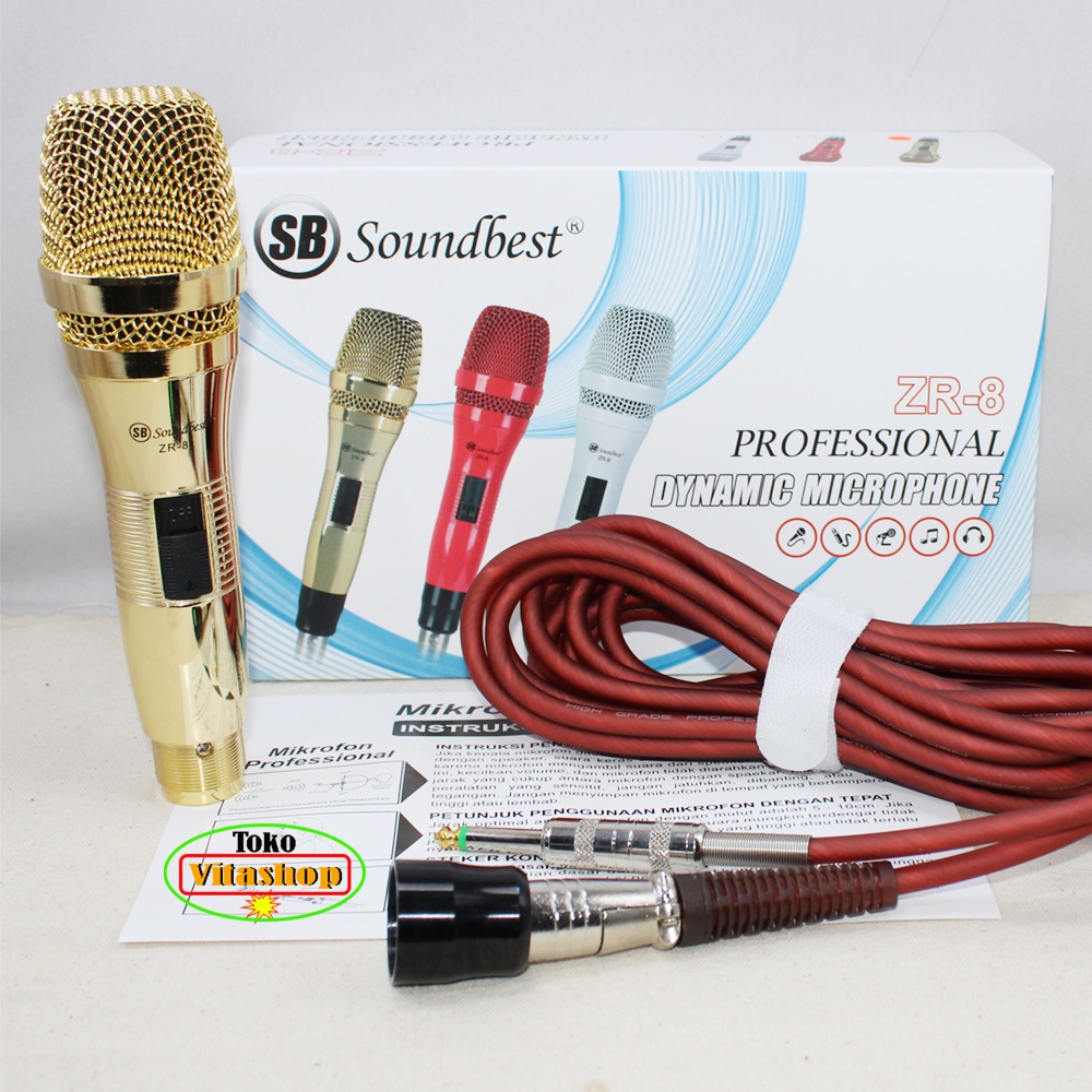 MIC KABEL SOUNDBEST ZR-8 GOLD MICROPHONE VOKAL MIK ASLI PROFESIONAL