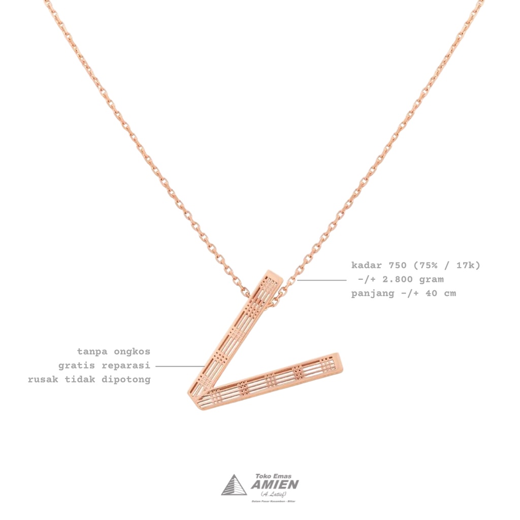 Toko Emas Amien Kalung Emas Rose Gold UBS Kadar 750 (75% / 17K) 2.800 Gram - Kalung Bold Huruf Lette