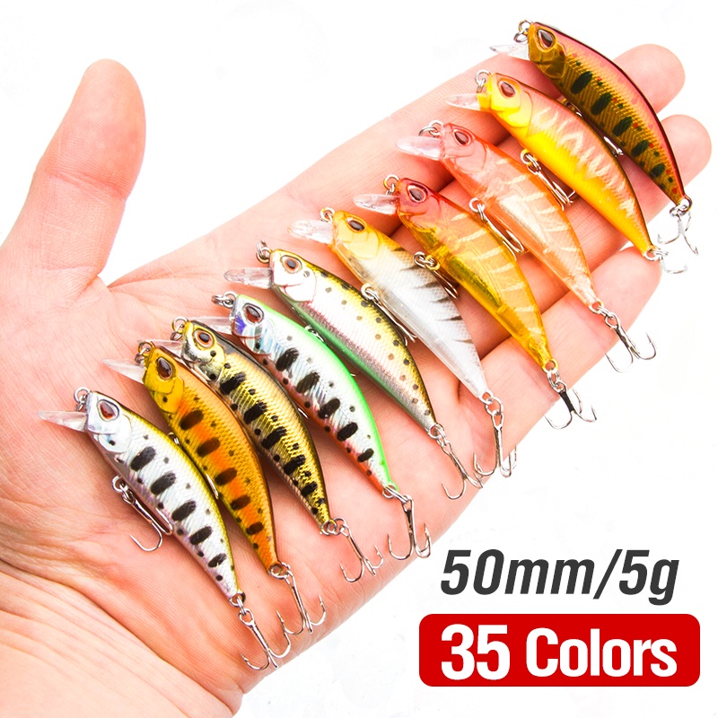 1pc Umpan Pancing Ikan Minnow 3D 35 Warna 5g / 5cm Bahan Plastik Dengan 2 Kail