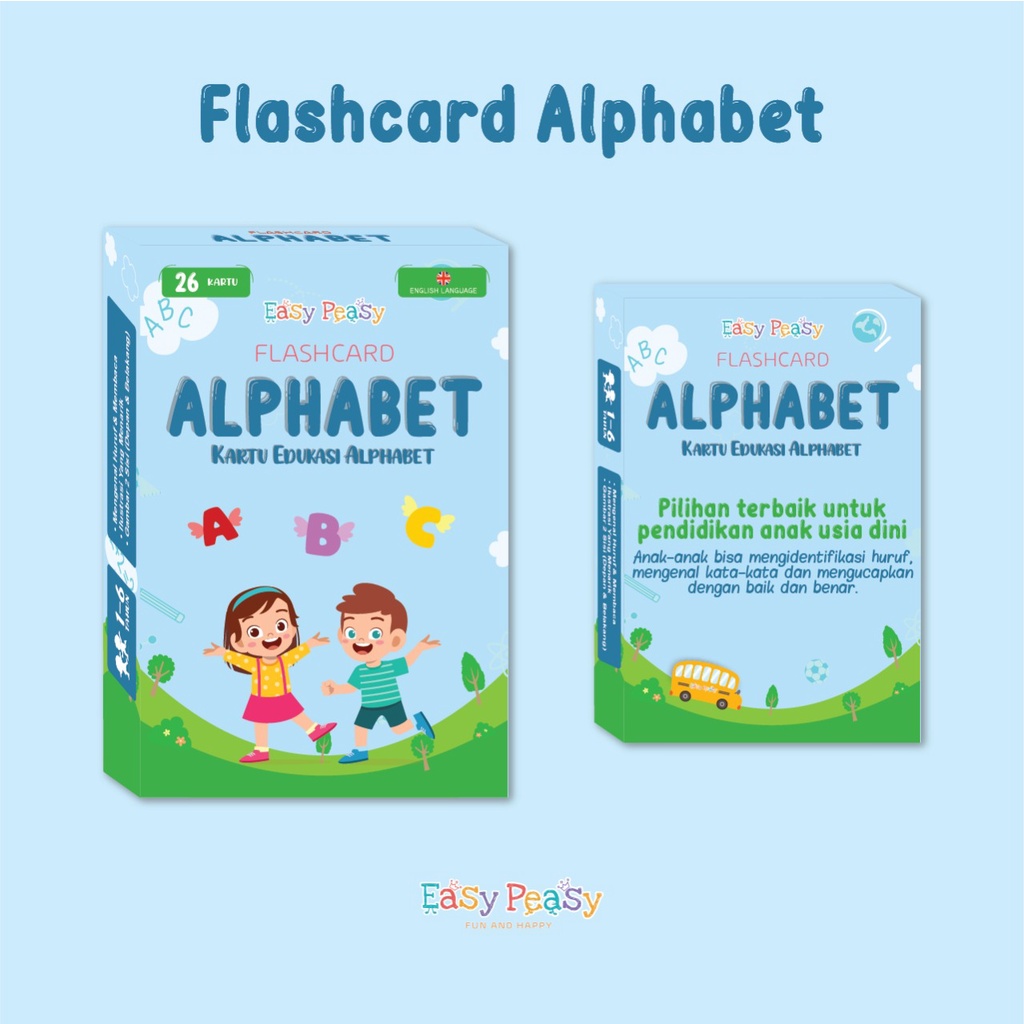 Easy Peasy - Flash Card Kartu Belajar Huruf Abjad Alphabet ABC Bahasa Indonesia Inggris Mainan Eduka
