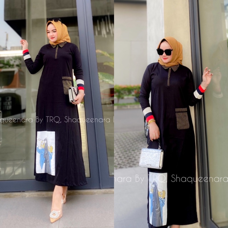 Midi Dress Hitam Shaqueenara By TRQ