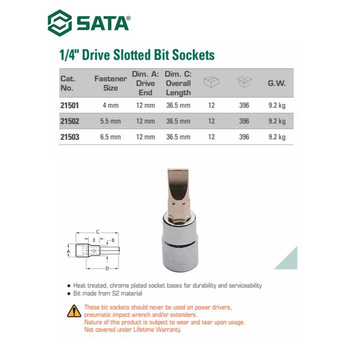 SATA TOOLS 1/4 Inch BIT SOCKETS Minus 5.5 mm 21502