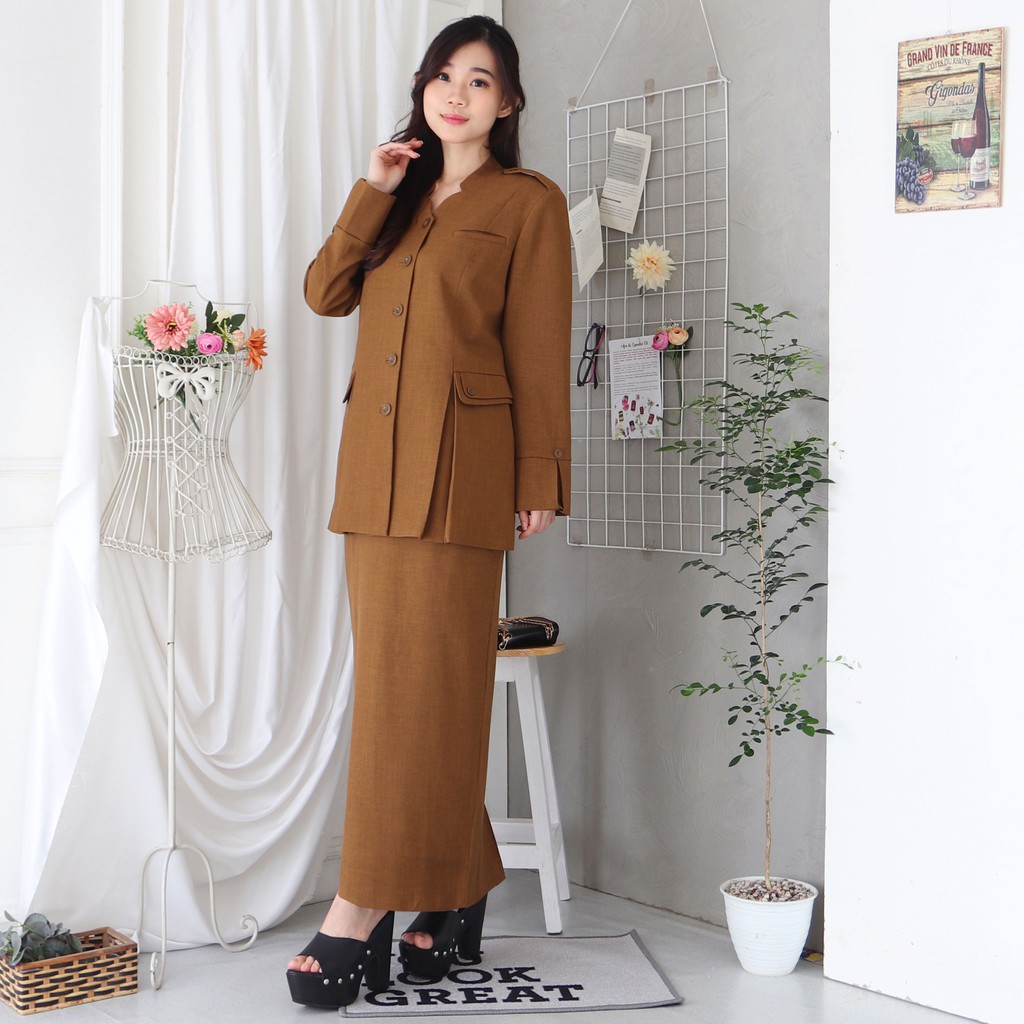 BLAZER WANITA LYNELLE / Seragam PNS / Blazer PNS / Baju PDH PNS Wanita / Baju Dinas Pemda Wanita / Baju Khaki PNS Wanita / Seragam ASN Wanita / Baju Guru Wanita - 6604 Pemda Aceh / Coklat Tua Gelap