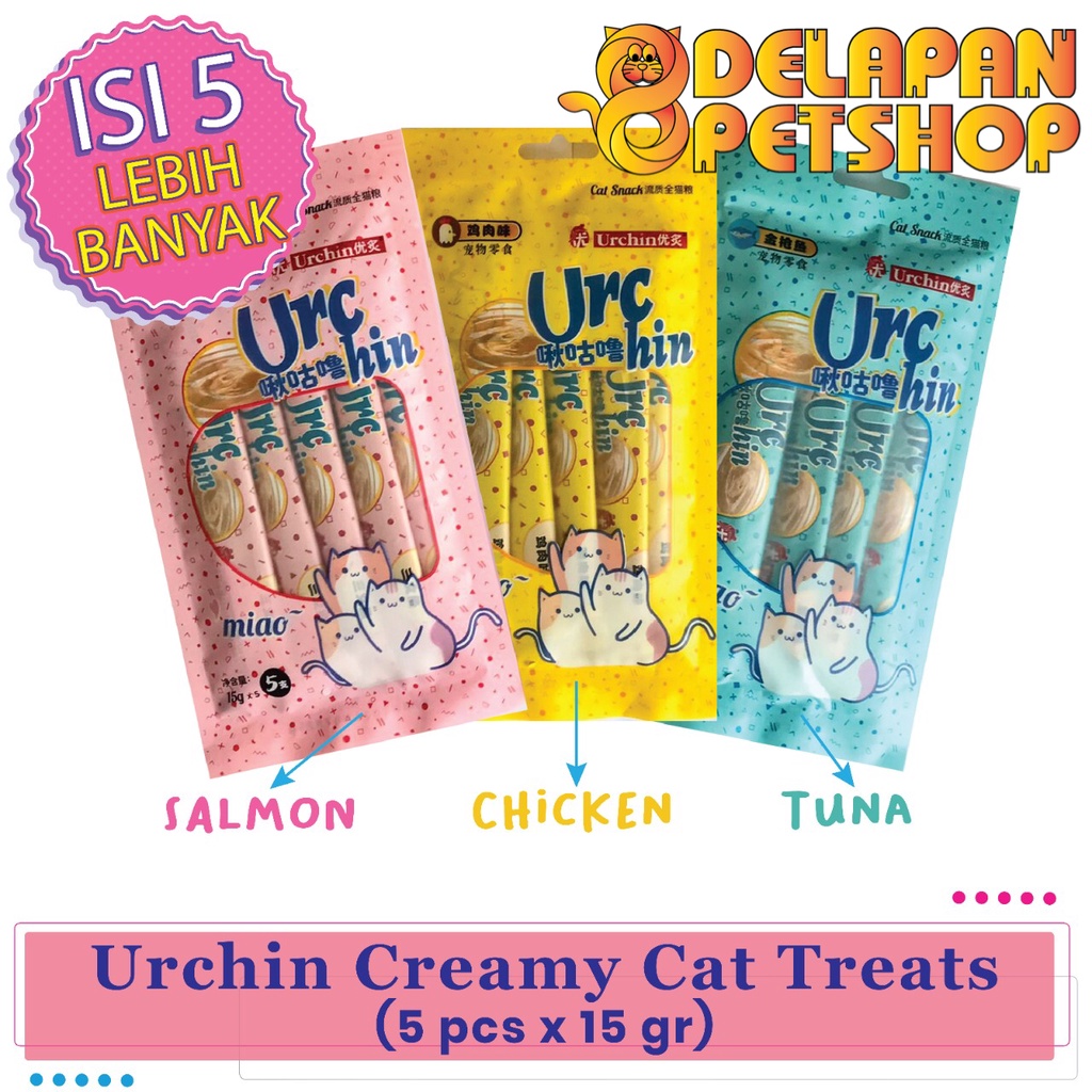 Urchin Creamy Cat Treats Snack Cemilan Kucing Cair Liquid 75 Gram (15g x 5 pcs)