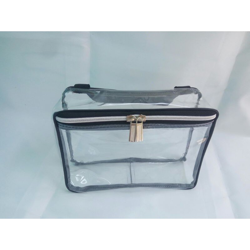 Tas tangan pouch kosmetik wanita tersedia warna hitam/putih bening transparan