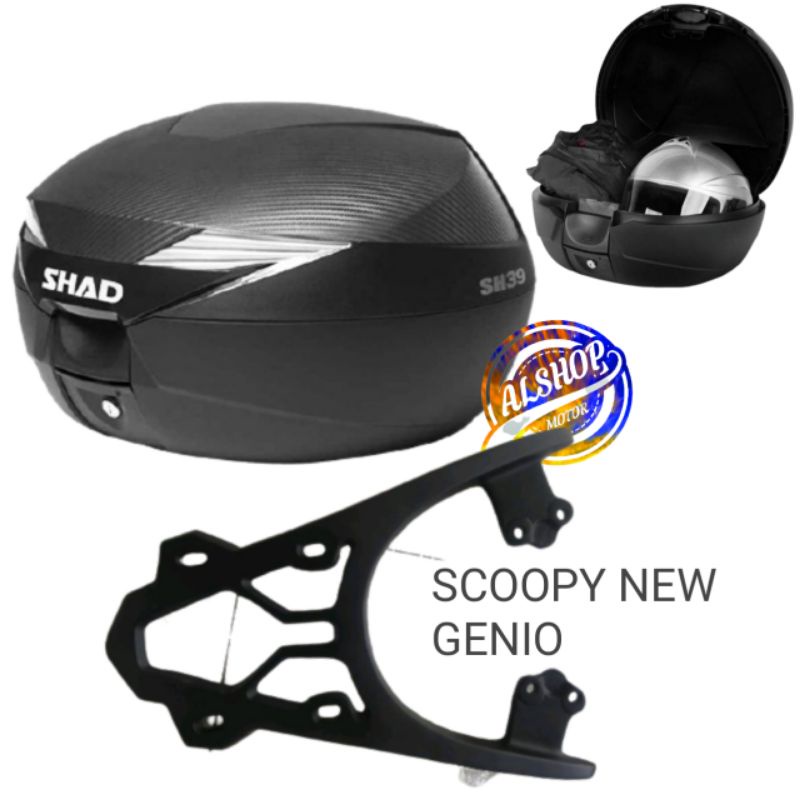 PAKETAN BOX SHAD SH39 SH 39 CARBON DAN BREKET BOX SCOOPY FI GENIO SCOPY NEW