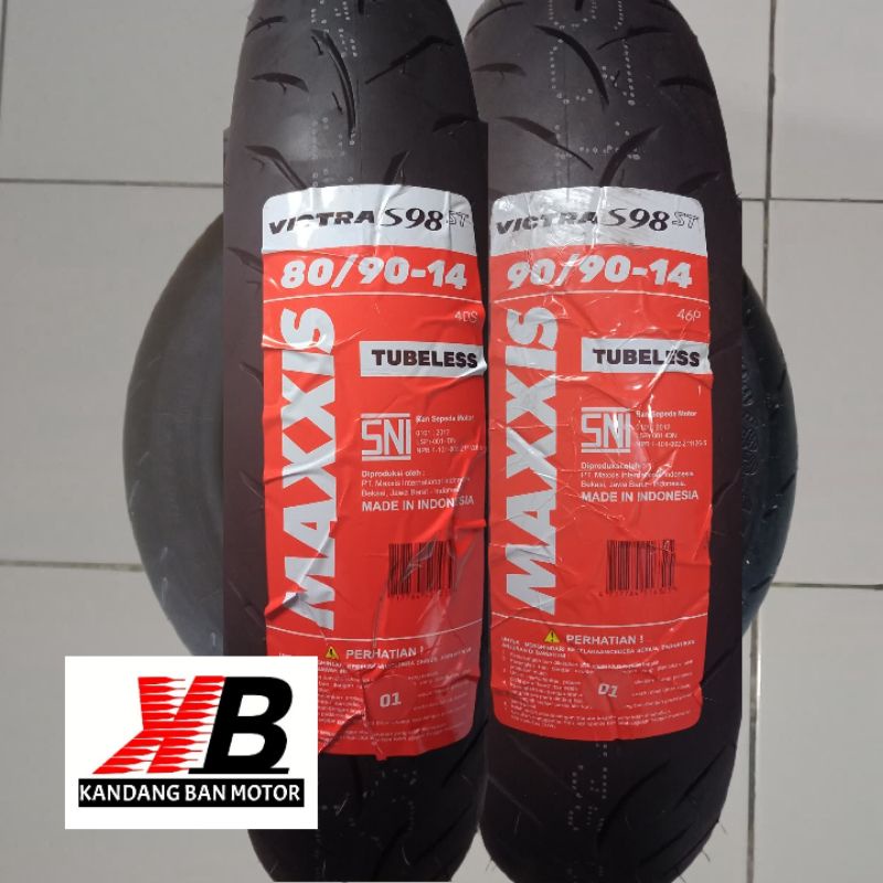 PAKET BAN TUBLES MAXXIS VICTRA S98ST 80/90 + 90/90.14 ,BAN BARU, MOTIF SPORT,100% ORIGINAL,FREE PENTIL