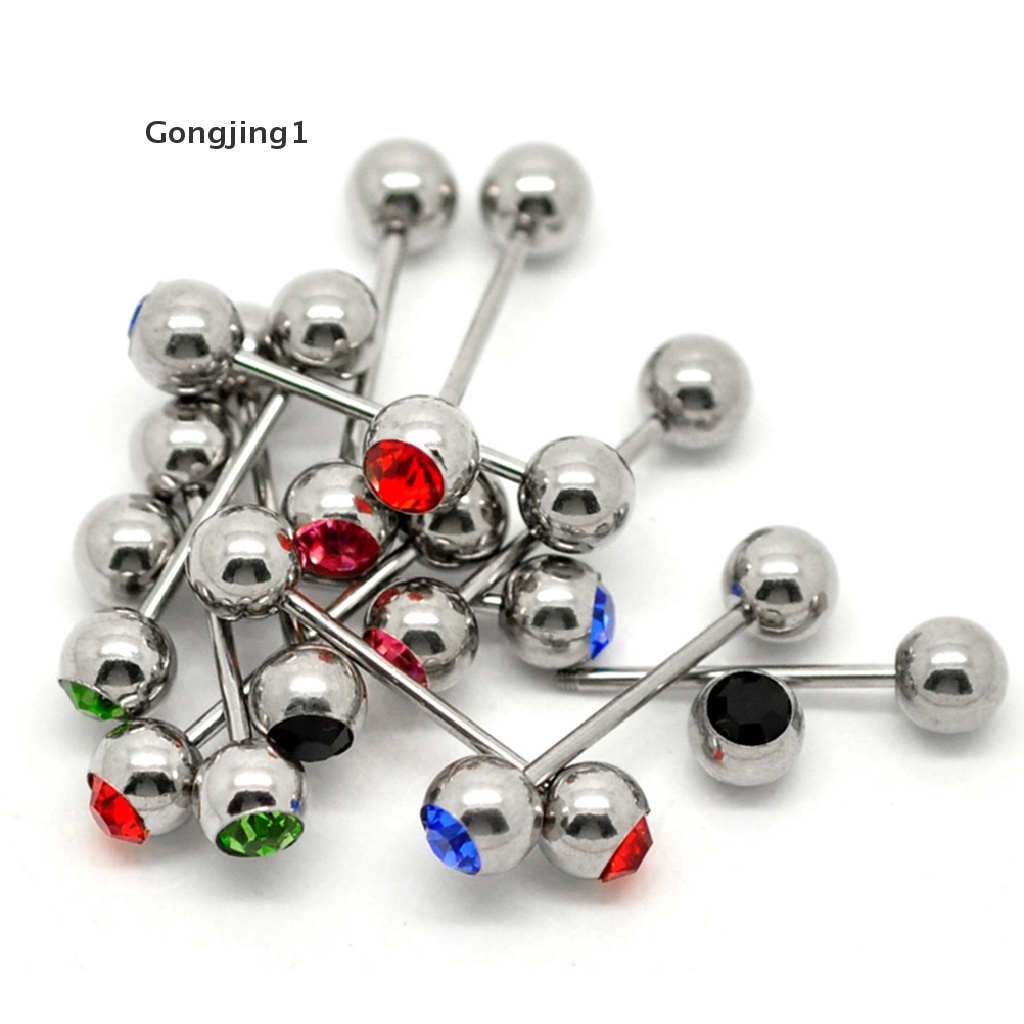 Gongjing1 5pcs / Lot Anting Tindik Lidah Bentuk Barbel Bahan Stainless Steel