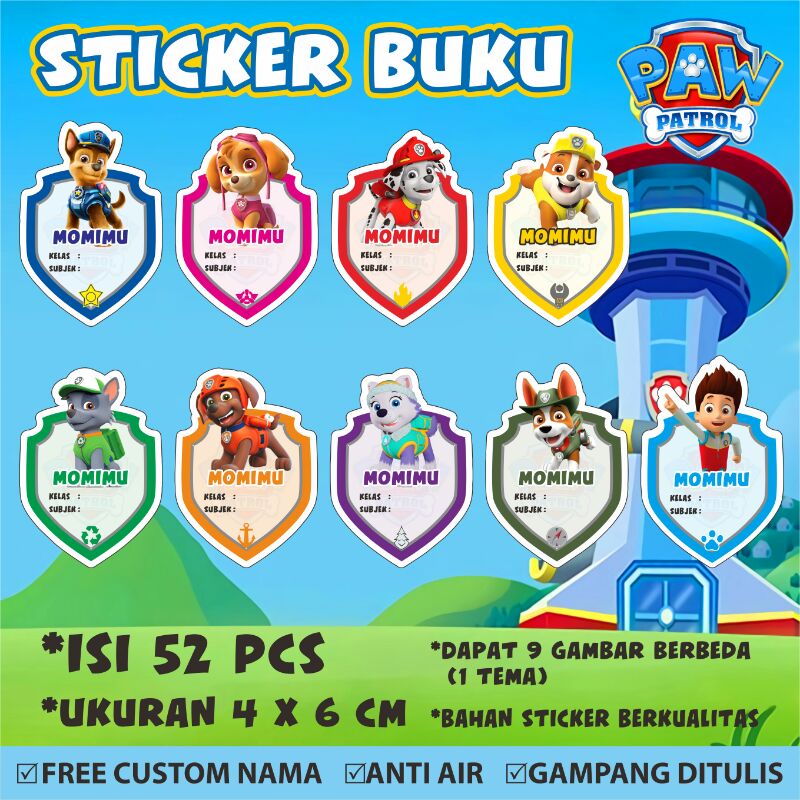 

Stiker/Sticker/Label Buku Tulis/Buku Pelajaran Anak Custom Paw Patrol
