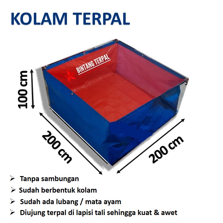 Terpal Kolam Terpal Ikan Kotak 200x200x100 / 2x2x1 Untuk Budidadya Ikan Lele , Nila , Gurame , Koi